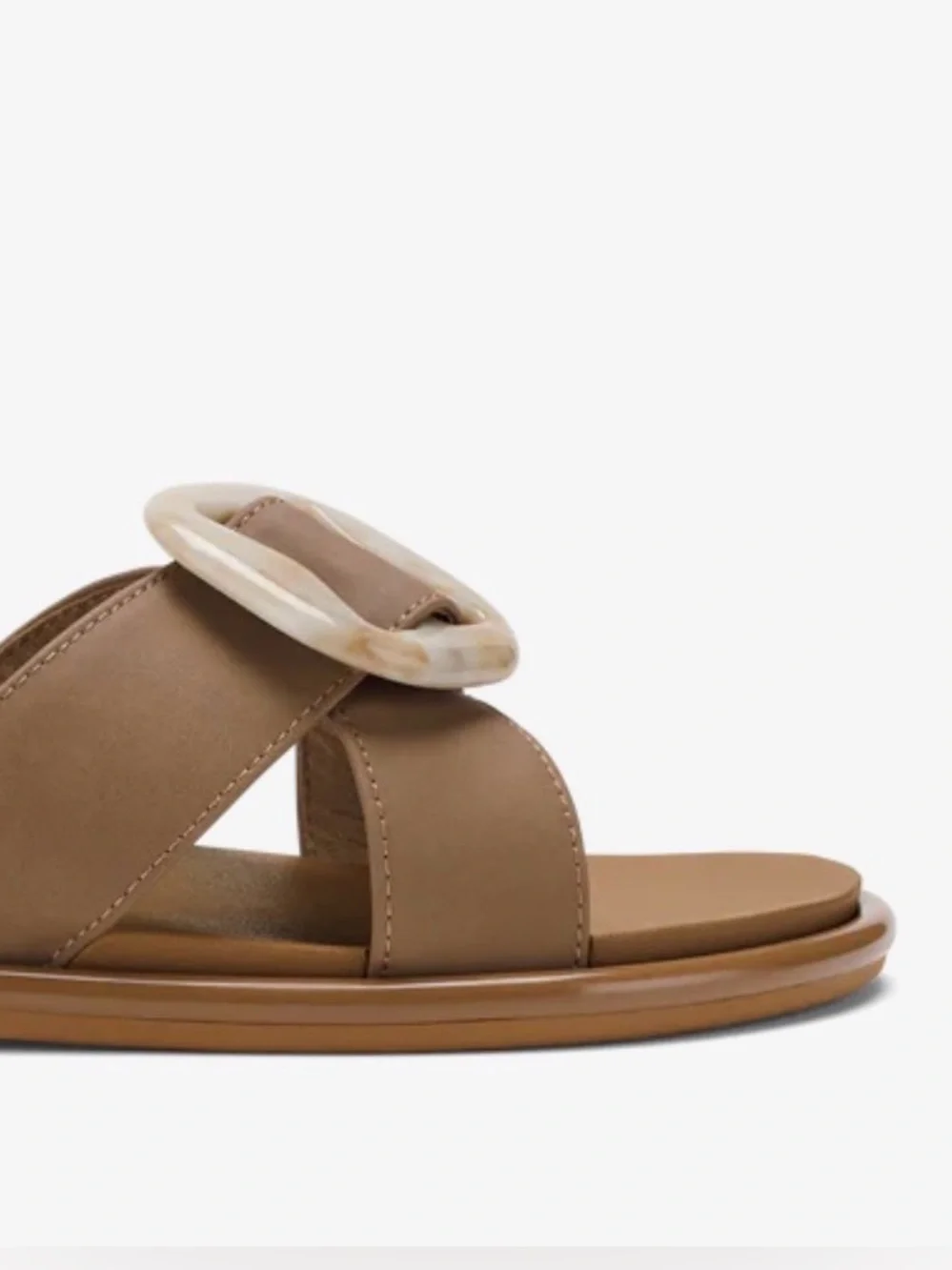 Olukai Women’s Tan Slide Sandals with Decorative Buckle - Picture 2 of 3